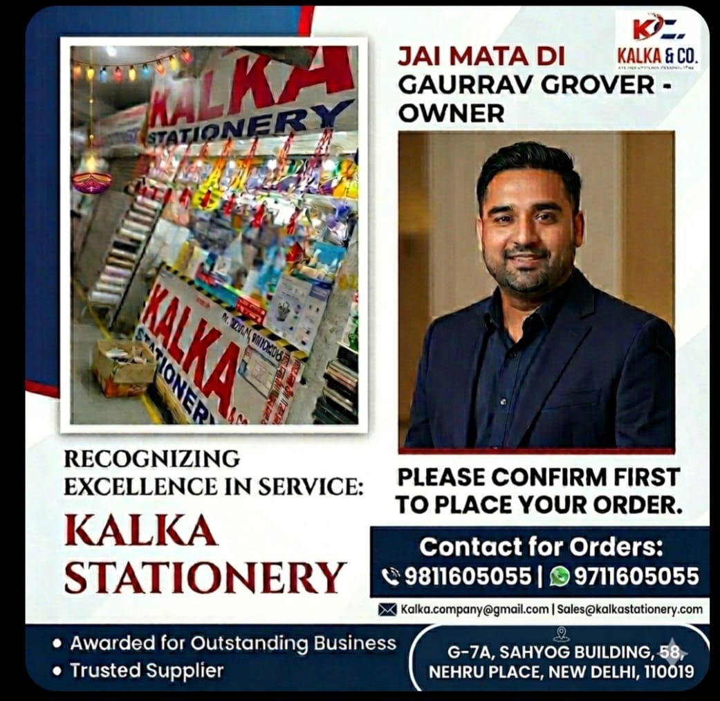 wholesale stationery shop shelves stocked with office and school supplies at Kalka Stationery Nehru Place